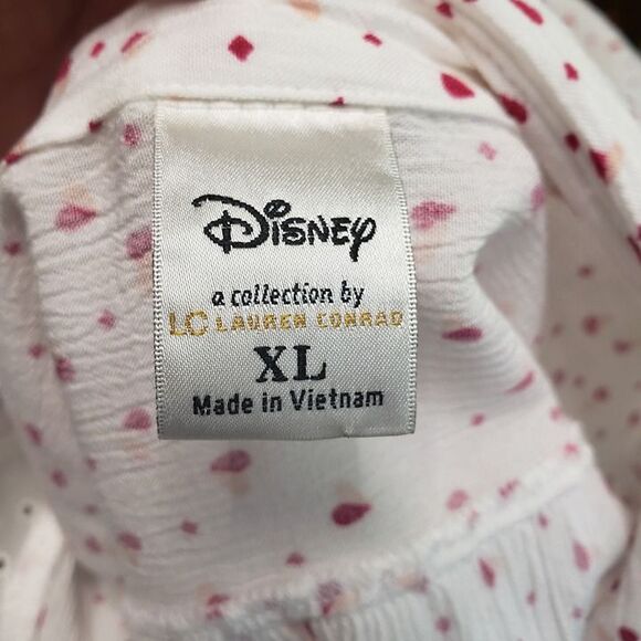 CUTE Lauren Conrad Disney Red Print Sleeveless Top XL Neck Tie Blouse - Picture 6 of 7